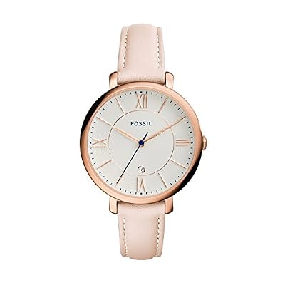 FOSSIL Montre Jacqueline femme / Montre-bracelet boyfriend classique avec bracelet en cuir rose pâle - Boîte de rangement et pile incluses