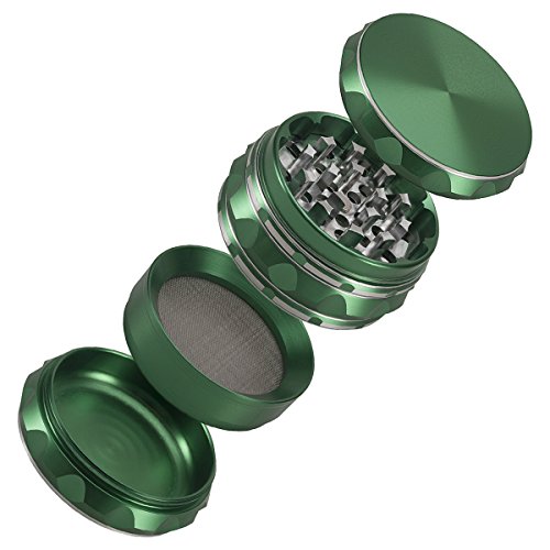 Witasm Pollen Grinder Crusher Kräuter Mühle für Tabak Kräuter Gewürze Herb Spice Kaffee. Ø63mm 4-teiliges Set mit Schaber, Grün, Zink-Legierung - 2