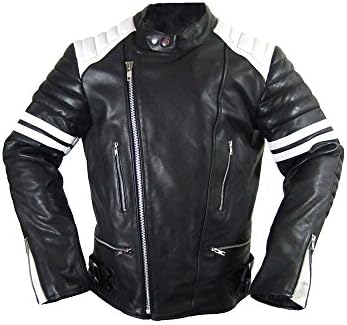 Hard Leather Oldschool - Retro Vintage Biker Motorcycle Leather Jacket White Stripes
