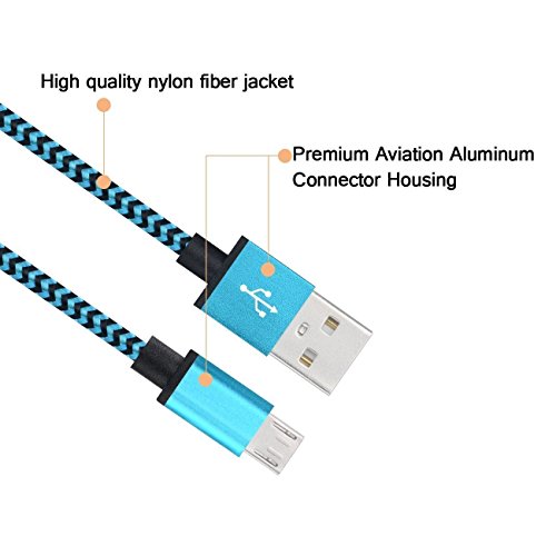 DaoRier Micro USB Kabel Datenkabel Android USB Cable 1m Handy Ladekabel USB A Stecker auf Micro USB Metallstecker Nylonmantel Nylon Geflochtenes für Samsung Galaxy S5 S6 S7 Huawei Blau 3 Stück - 2