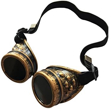 Lodou Cyber Goggles Steampunk Welding Goth Cosplay Vintage Goggles Rustic (Gold)