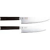 Zaika 2'li Set Gyutou ve Eğri Santoku Japon Tasarım Şef Bı&ccedil;akları Ahşap Sap Paslanmaz &Ccedil;elik