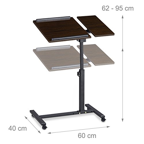 Relaxdays Laptoptisch höhenverstellbar HBT 95 x 60 x 40 cm Notebook Ständer auch für Linkshänder Sofatisch Beistelltisch mit Rollen und Ablage für Maus mit 2 Stopp-Leisten, Ebenholz, schwarz - 3