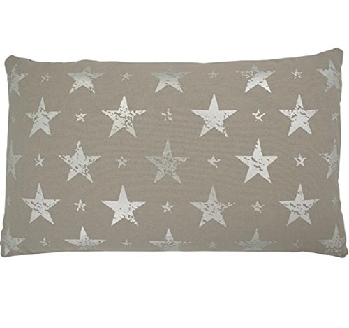 Mars & More - Kissen, Kissenhülle, Zierkissen - Silberne Sterne - Beige - 100 % Baumwolle - 50 x 30 cm - mit Füllung