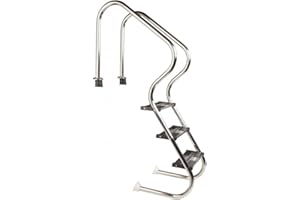 ‎POOLOMIO poolomio® Edelstahl Poolleiter Easy Entry Comfort für tiefere Pools - 3 Stufen, rutschfest, Robust - Geeignet für Pools über 1,10 m Höhe