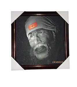 Divine Arts Sai Baba Wall Frame 14 inch X 14 inch - A Sparkling Photo Frame Without Glass