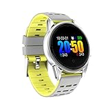 UKCOCO Sport Smart Watch mit GPS Kamera Unterstützung Pulsmesser Stoppuhr Tacho Bluetooth Smartwatch Activity Tracker für Android IOS Telefon (Silber + Gelb)