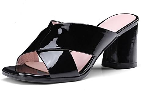 HAOYUXIANG Thick with women's sandals and slippers fashion high-heeled leather sandals (Color : Black, Size : 34)