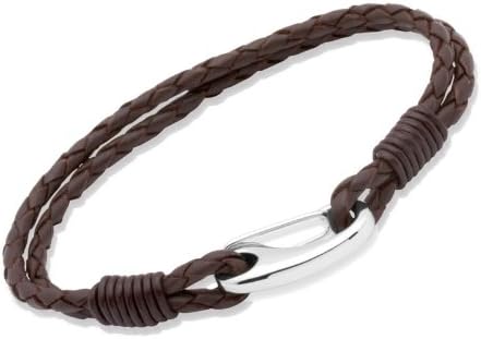 Unique Men Darkbrown Leather Bracelet with Steel Shrimp Clasp of 21cm B33DB