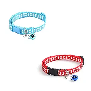 PET MINISTER Cat Collars 10mm with Bell Adjustable Bone Printed Puppy Kitten Or Certain Puppies Necktie Collar (Color May Vary) (Pack of 2, Bone Print)