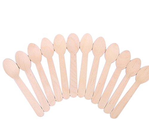 Oyfel Disposable Wooden Teaspoon 100Pcs Mini Cutlery Spoon Handle Ideal for Parties Picnics Events Coffee Shop Biodegradable Takeaway 16cm