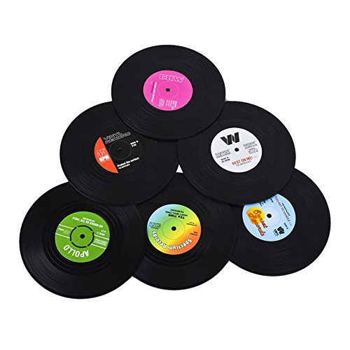 Allbusky Colorful Silikon Untersetzer Cup Tisch-Sets Matte Fruit Bilder rund, gute Geschenk-Set 6 Stück (Record Style) - 4