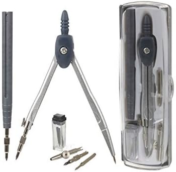 5 Piece COMPASS BOXED CASE -Technical Precision Drawing Set, School, Exams, Maths Set, Protractor &amp; INCLUDES MOBILE Eraser