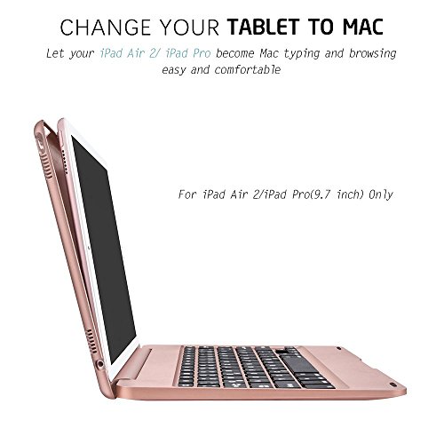 iPad Air 2/Pro 9.7 Bluetooth Tastatur Hülle, Collen Bluetooth Keyboard Case mit Auto Sleep / Wake Funktion, Deutsches Tastaturlayout (Rose Gold) - 2