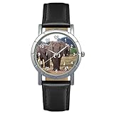 Timest - Elefant Motiv Damenuhr mit Lederarmband in schwarz Rund Analog Quarz SA1446
