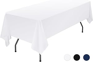 Showgeous White Tablecloths Rectangular Polyester Tablecloth for 8ft Rectangle Tables Washable White Fabric Table Covers for Wedding Banquet Restaurant Buffet Parties Camping(153x320cm)