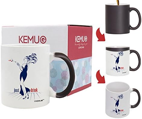 Color-Changing Mug Black Turn To White Printed “just drink” With a sexy woman Special Present Best Gift For Youself Friend Woman Wife Girlfriend 11oz By Kemug