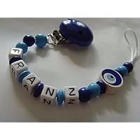 Premium Schnullerkette mit Namen in blau – Nazar