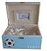 Personalised Extra Large Blue Wooden Baby Keepsake or Memory Box with Football - For newborn babies or an older boy.Unique Christening, Naming Ceremony, Maternity or Baptism Gift