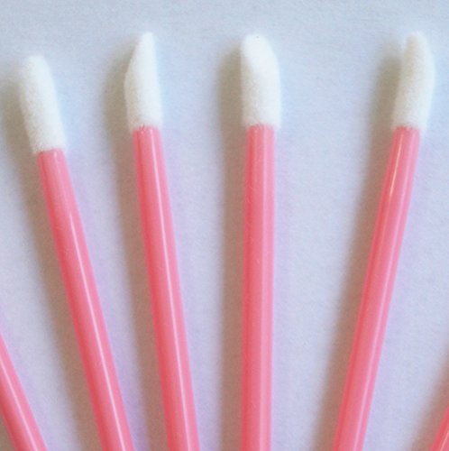 Dermastil, 100 Stück Fusselfrei Microfaser Lippenpinsel- Reinigungsstäbchen für Wimpernverlängerung- Rosa- Weiss - 2