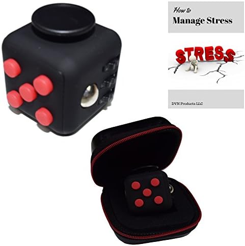 DVN Fidget Cube Toy for Children and Adults: Stress and Anxiety Relief Reducer, Perfect Gift for Autism, Anger, ADD, ADHD &amp; PTSD with BONUS Zipper Case (black/red)