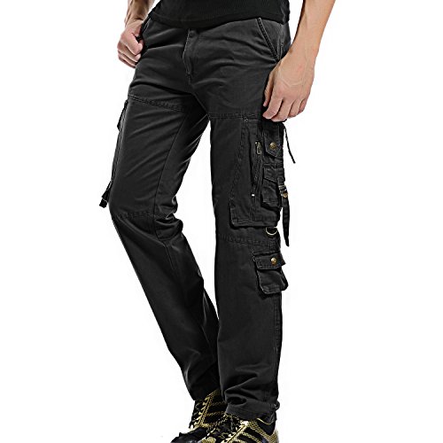 AYG Hombre Pantalon Negro Pantalones Cargo Pants(Black,36)