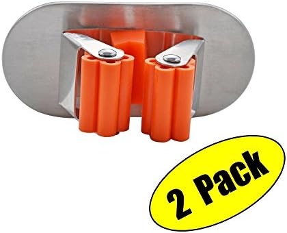 3M Mop and Broom Holder - 304 Stainless Steel Self Adhesive Mop and Broom Holder With Spring Clip - Bathroom Garage Storage Racks Cleaning Tools Hanger (2 Packs)