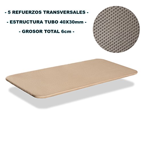 Bonitex - Base tapizada 3D 90x190cm 5 refuerzos transversales, grosor 6cm, transpirable, color beige (sin patas)