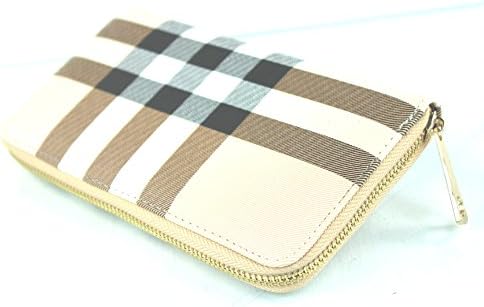Ladies Checked Single Zip Around Purse \ Wallet (Beige)