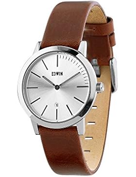 Edwin KENNY Women's 2 Hand-Date Watch, Stainless Steel Case with Brown Leather Band