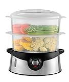 Venga! 2-in-1-Dampfgarer inkl. Dampfgarereinsatz für Reis, 9 Liter Inhalt, 45-Minuten-Timer, 800 W, Schwarz/Silber, VG DG 3000