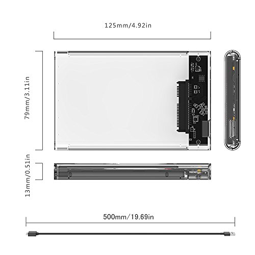 ELUTENG Festplattengehäuse 2.5 Zoll USB 3.0 Gehäuse Externes HDD Enclosure Transparent für 9.5mm / 7mm 2.5 SATA SSD und HDD Case USB3.0 zu SATA3.0 - 7