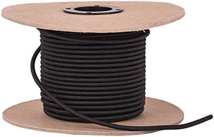 Elastic Bungee Cord. 3/16", 3/8", 1/4", 5/16", 1/8". 50 and 100 Foot Spools. Weather and Abrasion Resistant. Used for Tie Downs, Crafting, DIY Projects. Black Shock Cord. Made in The USA