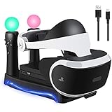 LIDIWEE 4-in-1 PSVR Charging Display Stand with PlayStation VR Storage Headset Holder, 2 PS Move Controllers Charger Docking Station and Processor Unit Stand