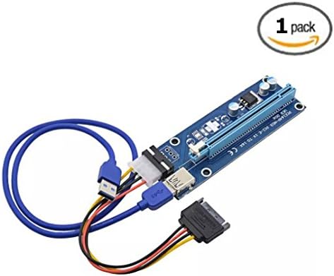 WARESTORE (Pack of 6) Powered PCI-Express Riser - 1X to 16X PCIE USB 3.0 Adapter Card - With USB Extension Cable - VER 006 - GPU Graphics Card Crypto Currency Mining (1 Pack)