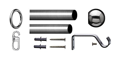 Tilldekor ausziehbare Gardinenstange FORMENTOR, edelstahl optik, Ø 16/19 mm, 1-Lauf, 200 – 350 cm, inkl. Trägern und Ringen - 2