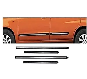 SPEEDOZ Car Side Beading/Car Side Garnish/Car Door Garnish/Door Lining in Black with White Chrome Line Strip in Middle for Tata Indica Vista (Set of 4 Pieces)