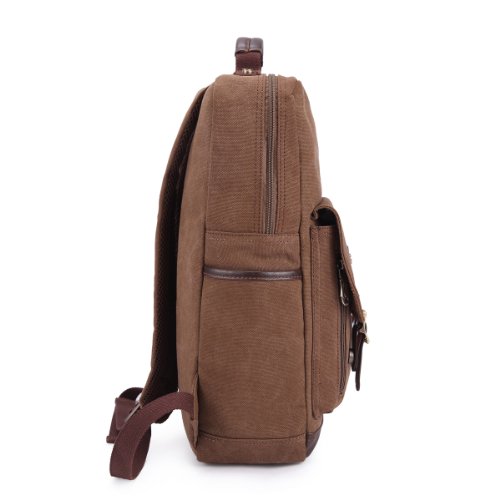 Vintage Canvas Laptop(15 Zoll) Rucksack Schultasche Unitasche,29 x 43 x 12cm(B x H x T) Braun - 3