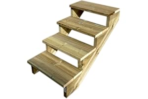 Scala esterna BERLIN, 4 gradini, Altezza 71cm, Larghezza 80cm, senza alzate, Scala in kit in Legno Autoclave- Vinuovo