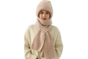Heyzeibo Integrierter Gehörschutz Winddichte Mütze Schal,Kapuzenschal für Frauen Winter,2 in 1 Maskenschal Strickmütze