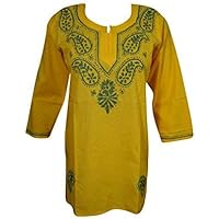Woman's Tunic Cotton Floral Embroidered Bohemian Kurta Top Blouse