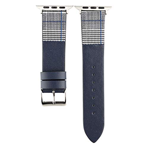 Preisvergleich Produktbild Mumuj Echtleder Watch Band , Lederarmbanduhr Hahnentritt-Lederarmband Schnalle Edelstahlband Gliederarmband Dekorativer Zubehör Uhrenarmband für Apple Watch 4 / 3 / 2 / 1 42 / 44mm (Blau)