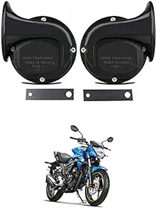 RKPSP Universal Windtone Jalwa Horn (2 and 4 Wheelers), Black Color, Heavy Plastic Body, Set of 2, 12V Voltage for Gixxer Universal for All Models