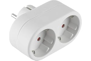 Electraline 55072 Adattatore 2 Prese Frontali, Spina Tedesca, Multipresa 2 Posti Schuko, Bianco