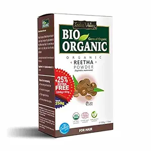 INDUS VALLEY Bio Organic Reetha Powder | Sapindus mukorossi | 100% Organic & Chemical Free Skin Cleanser - 250gm