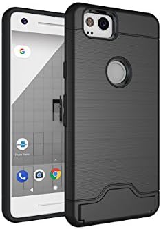 Ultra Slim Fine Brushed Metal Design Back Case Cover for Google Pixel 2(2017) with Kickstand and Card/Cash Slot, Ensyu Shockproof Protective Cover Hard Anti-Slip Bumper Holster Heavy Duty Shell for Google Pixel 2(2017)