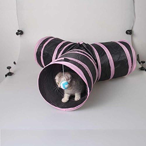 AOAO Foldable 3 Holes Pet Cat Tunnel Toys Indoor Outdoor Pet Cats Training Toy Kitten Funny Play Tunnel House Toys (Black/Pink)