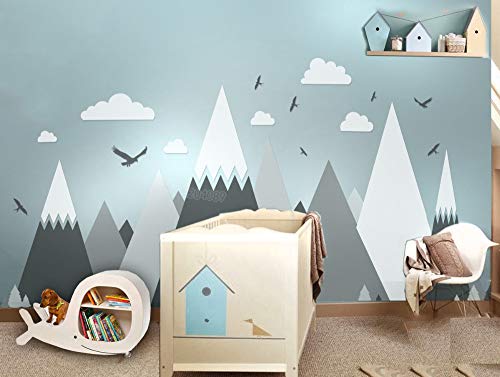 Preisvergleich Produktbild Wandaufkleber Wandtattoos Graue Creme Berge Wandaufkleber Ausgangsdekor für Kinderzimmer Kindergarten - Eagles Kiefer Bäume Wolken schöne Kunst Wandbilder Aufkleber Jw373