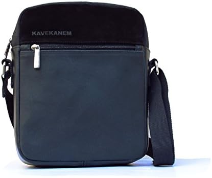 Shoulder bag for men. Black bag made of leather and washed cotton. Handmade bag made with an original combination of materials.