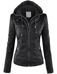 Minetom Mujer Invierno Chaquetas Imitacion Cuero Moto Cazadoras Imitacion Piel Cremallera Biker Abrigos Con Capucha